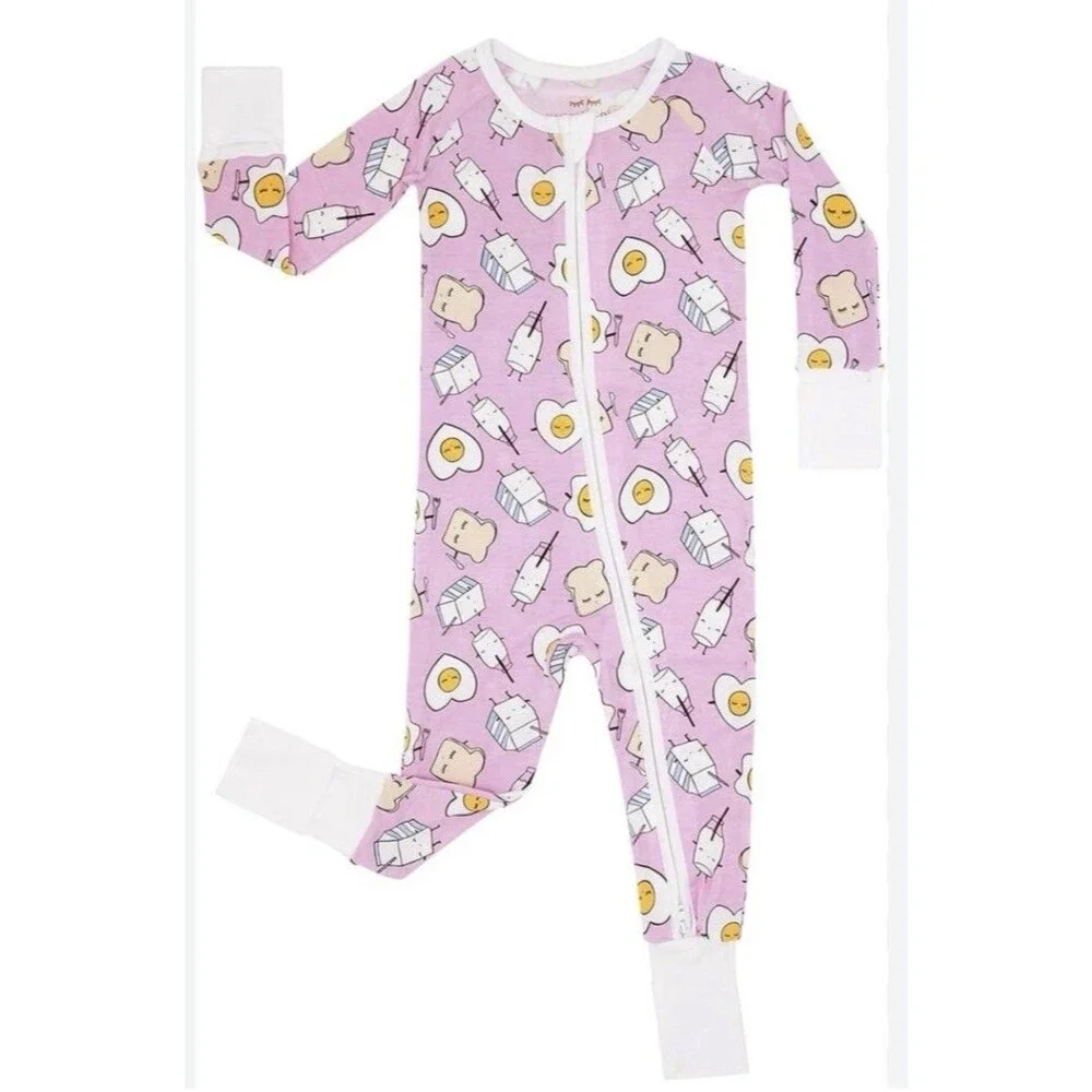 Little Sleepies Pink/White Breakfast Theme Bamboo Dual Zip Coverall PJ 6-12m